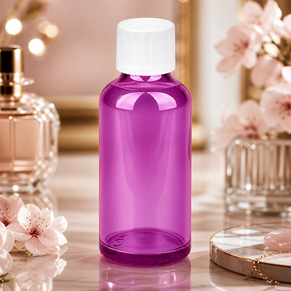Flacone contagocce da 50 ml 1,2 mm bianco Standard Child-resistant PurpleLine.UT18/50 Pratico flacone da 50 ml in colore viola con filettatura STD, ideale per i viaggi e gli spostamenti