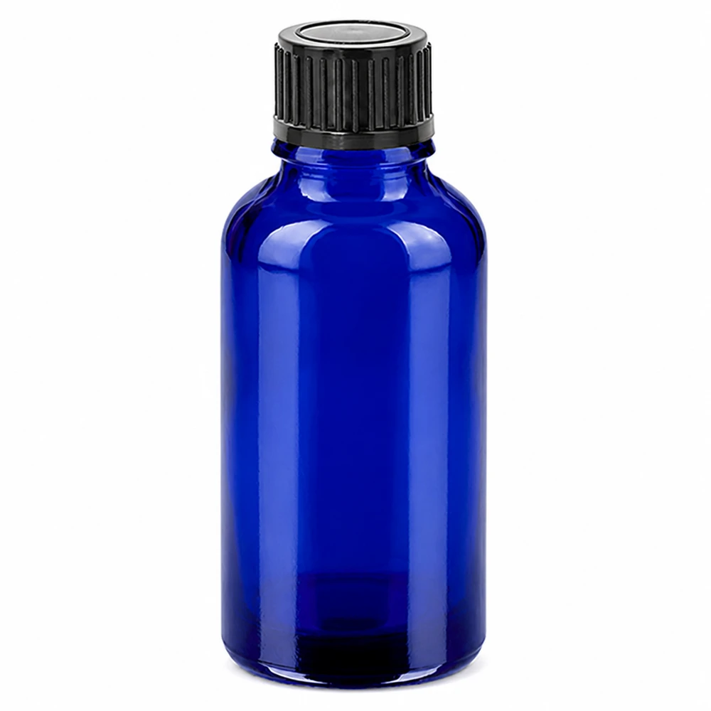 Flacon 30ml 11mm SV noir STD BlueLine UT18/30 Le flacon en verre bleu foncé de 30 ml protège les contenus sensibles à la lumière contre les rayons UV