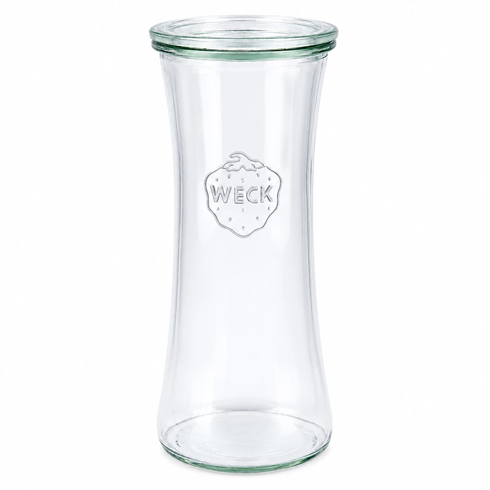 WECK vaso da gastronomia 700ml con coperchio in vetro RR80 - vaso da conserva vuoto con logo su sfondo bianco
