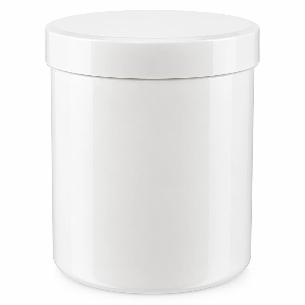 Pot à onguent blanc 300 g avec couvercle blanc (PP) Pot à pommade cylindrique en PP blanc, d'une contenance de 300 g, muni d'un bouchon à vis sécurisé