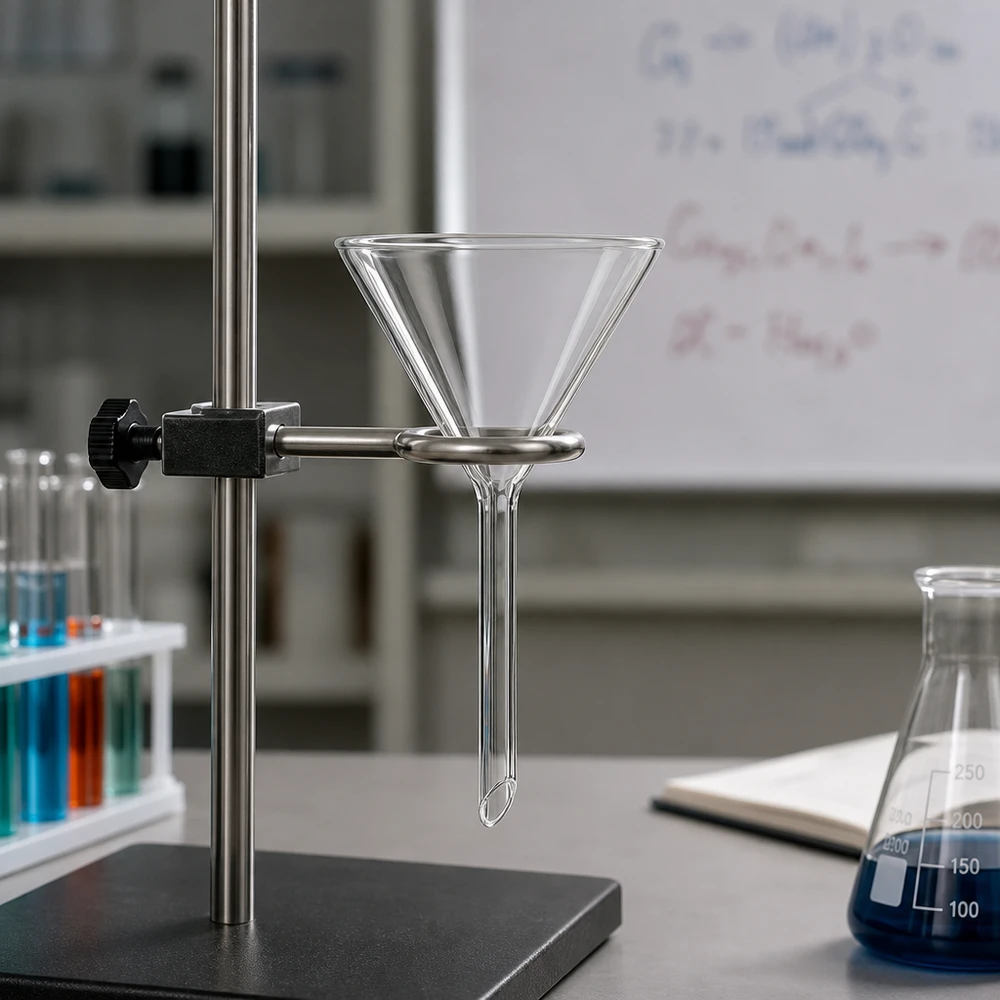 Imbuto da laboratorio trasparente in robusto materiale di calce sodata con apertura di 60 mm per esperimenti chimici