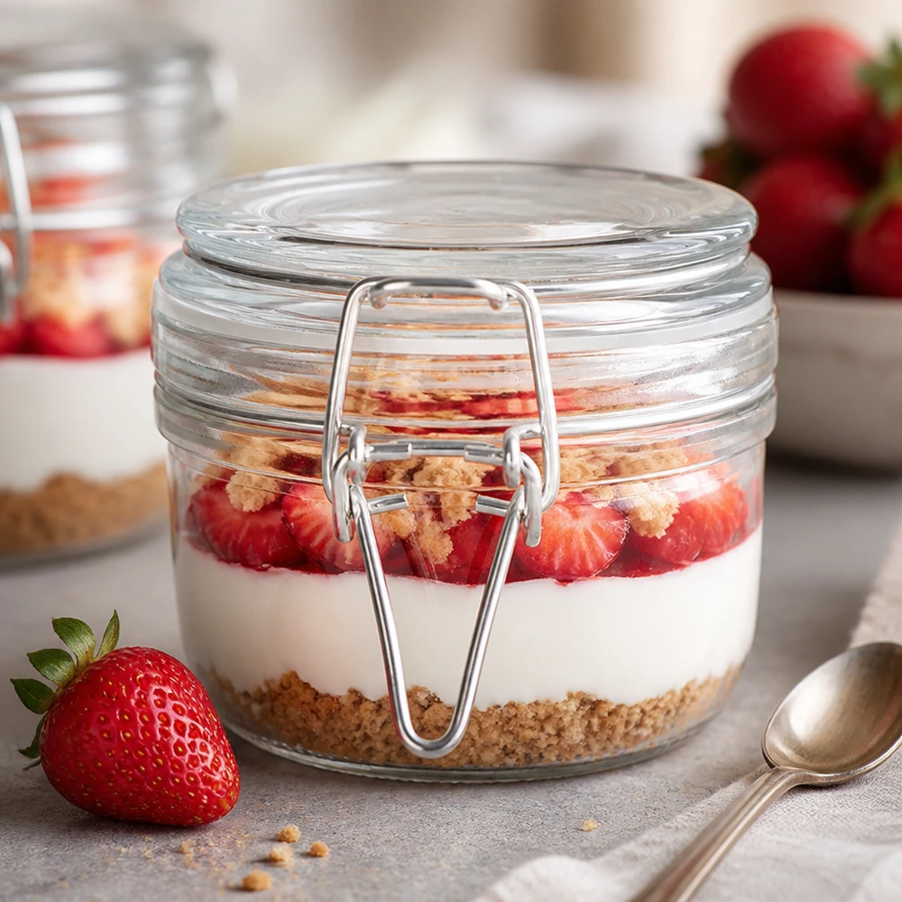 Barattolo rotondo da 200 ml con tappo oscillante, perfetto per dolci e yogurt fatti in casa