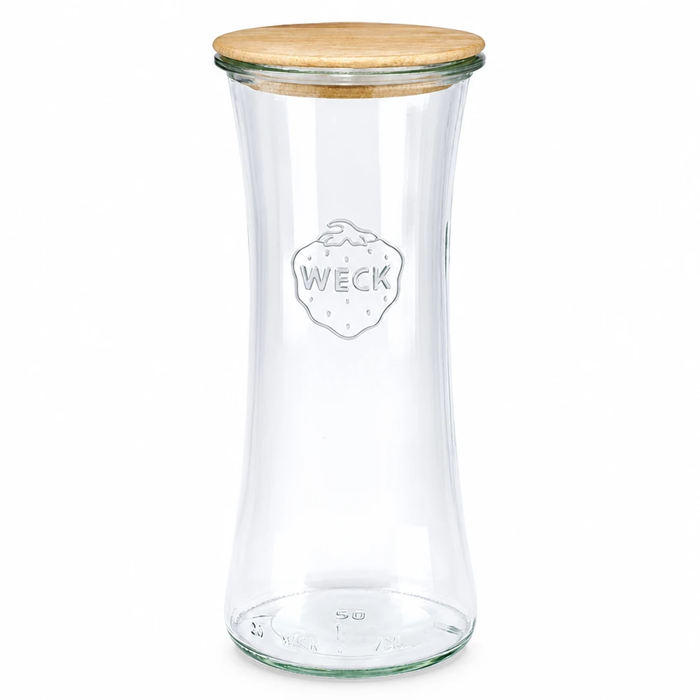 Barattolo da 700 ml WECK RR80 con coperchio di legno WECK vaso da gastronomia 700ml RR80 con coperchio in legno Vaso da conserva in vetro trasparente con coperchio in bambù