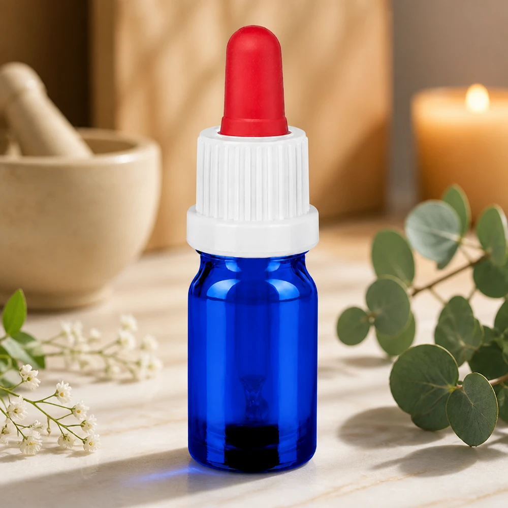 Bottiglia con pipetta di qualità per farmacisti da 5 ml, blu bianco rosso, per la conservazione sterile delle tinture
