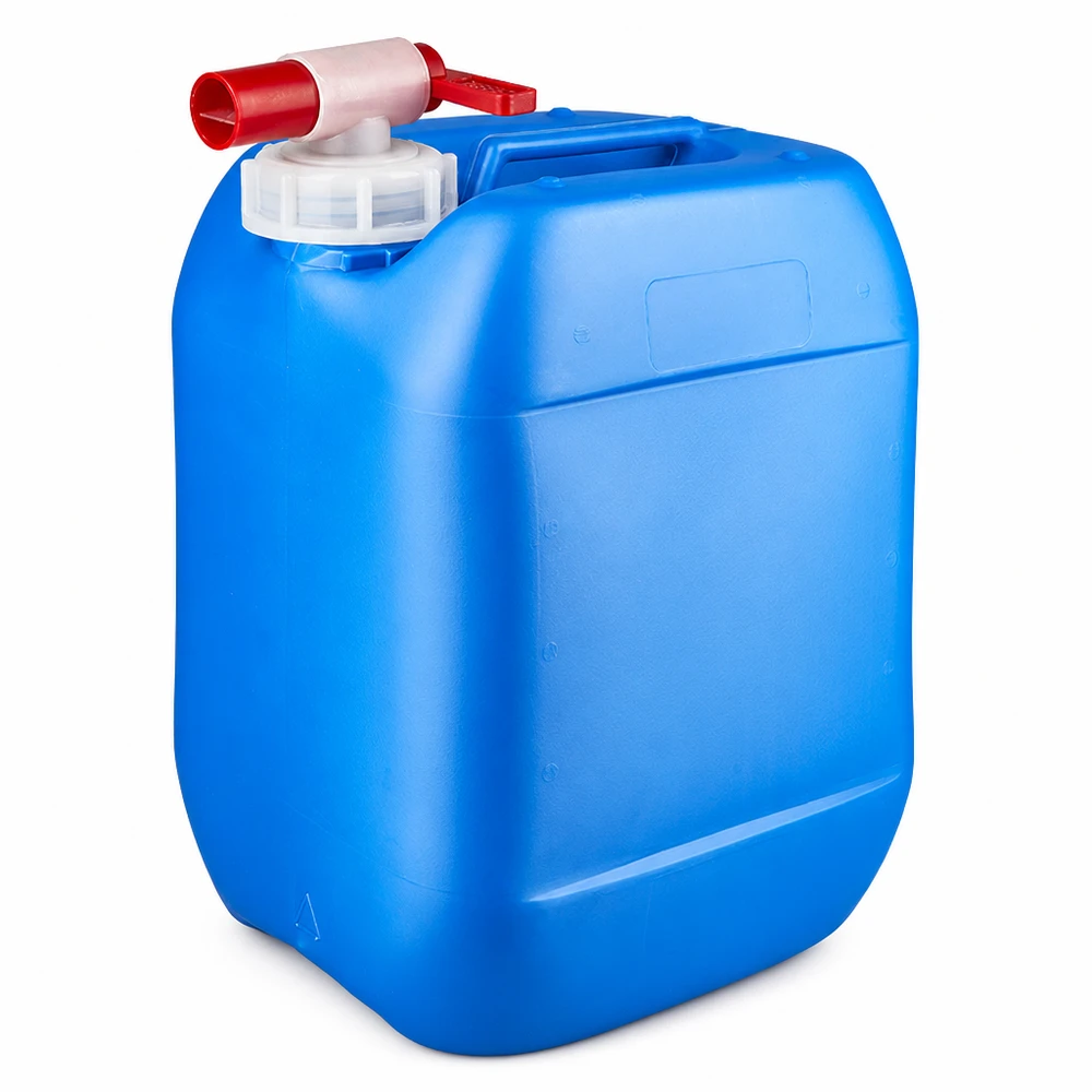 Bidon 10 litres bleu avec robinet Bidon en plastique bleu de 10 litres avec robinet de vidange rouge et bouchon à vis blanc