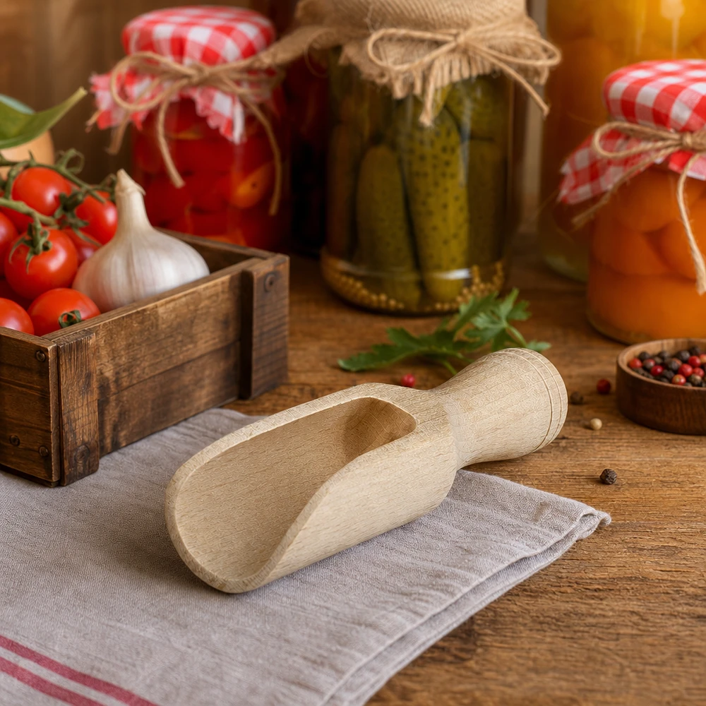 Paletta di legno taglia S a forma semicircolare lunga 7,5 cm Piccola paletta in legno di faggio da 7,5 cm in cucina rustica con verdure sottaceto e pomodori freschi Ambiente Lifestyle