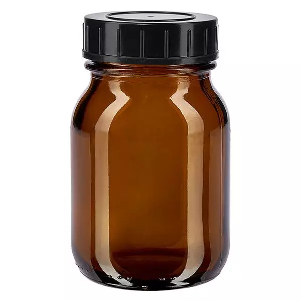 75ml Weithalsflasche Braunglas mit Schraubdeckel Kleine Weithalsflasche 75ml aus UV-schützendem Braunglas mit schwarzem Schraubdeckel