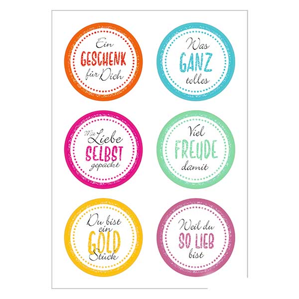 Sticker "Freude" (12 Aufkleber mit Glitzer) ø34mm