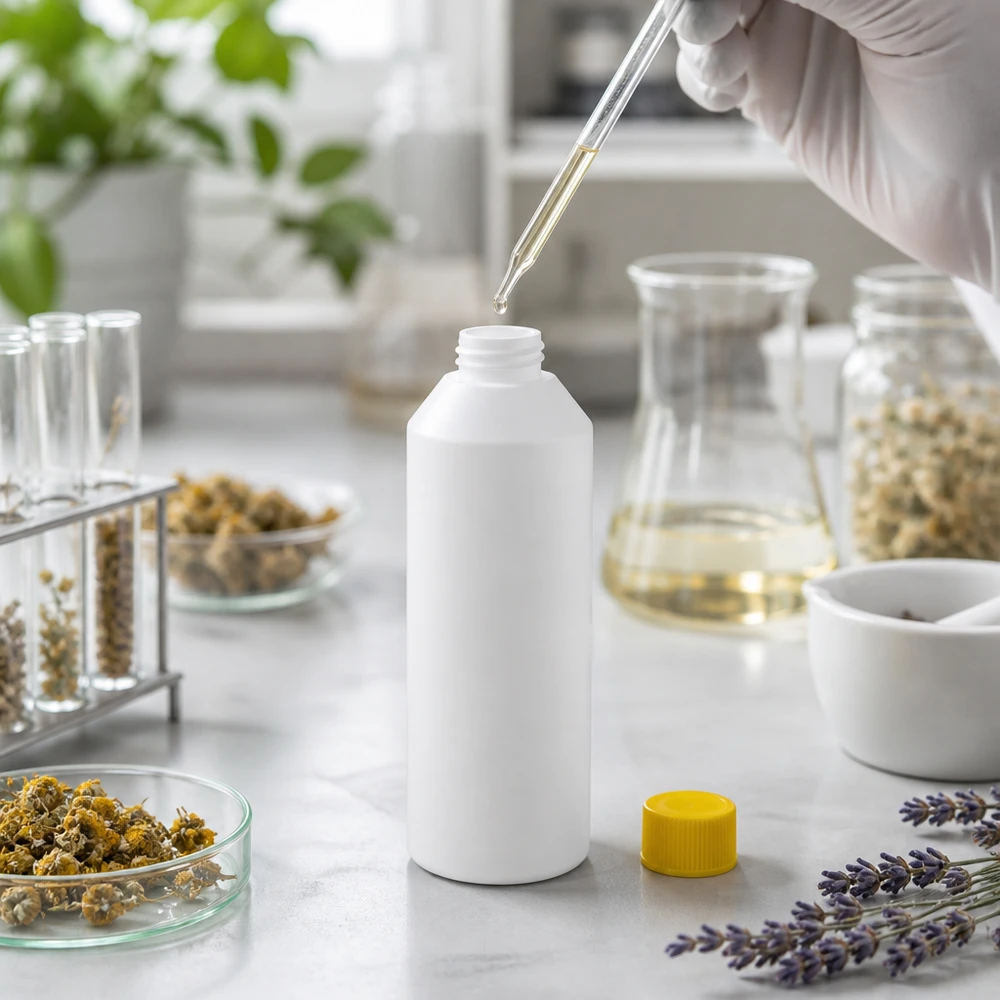 Flacon de pharmacie de 250 ml en plastique HDPE blanc résistant, protégé contre les UV, avec un bouchon jaune
