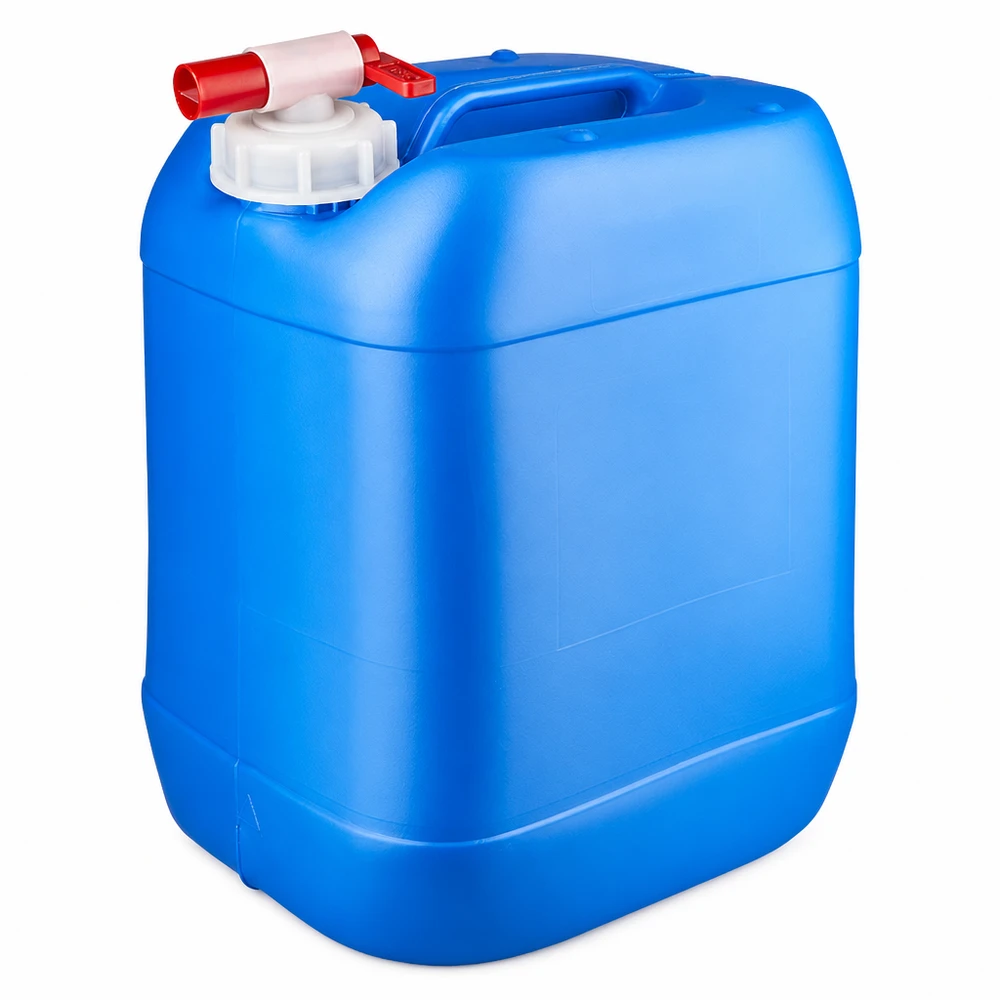 Kanister 20 Liter blau mit Auslaufhahn Stapelbarer Kunststoffkanister 20L in Blau mit rotem Hahn und großer Einfüllöffnung