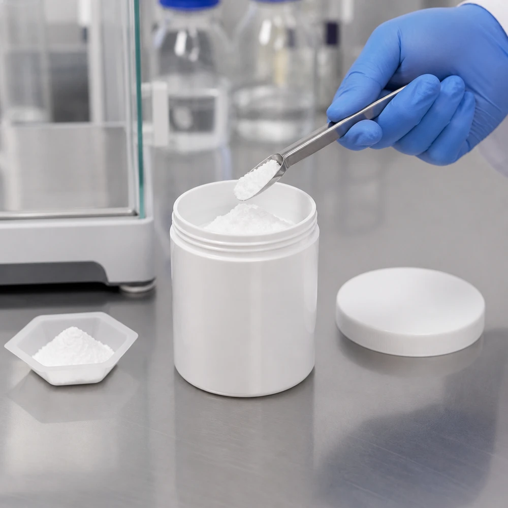Pot de pharmacie d'une contenance de 75 ml, en PP blanc, avec bouchon à vis anti-UV