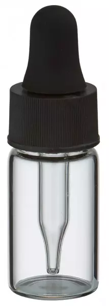 Mini flacon transparent de 3 ml, avec pipette compte-gouttes PL28 noire Mini flacon transparent de 3 ml, avec pipette compte-gouttes PL28 noire