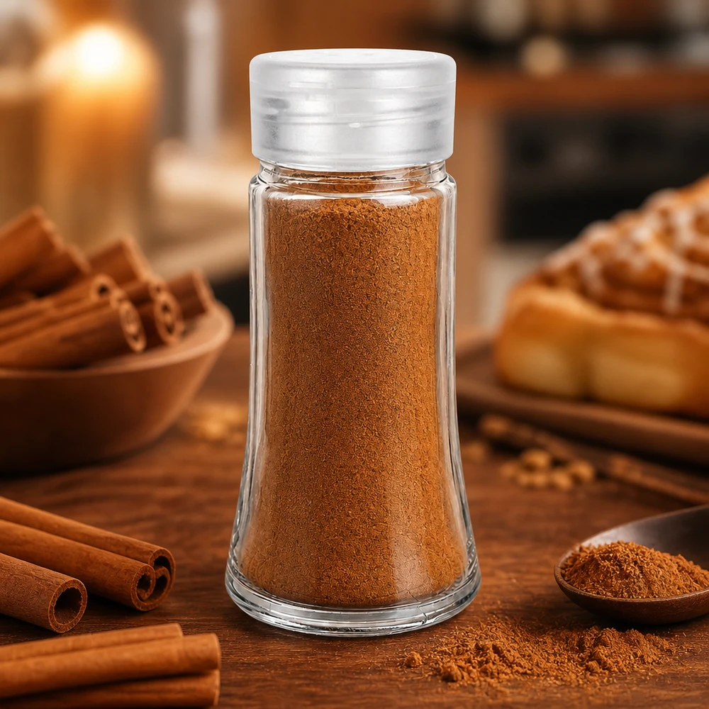 Nachfüllbares Gewürzglas 95ml mit Streufunktion für Zimt Kaffee und Backgewürze