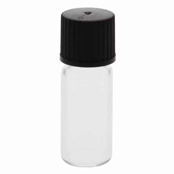 Flacons transparents filetés 1,5 à 2 ml, de 11,6 x 32 mm, livrés avec bouchon 136 noir et joint conique Flacons transparents filetés 1,5 à 2 ml, de 11,6 x 32 mm, livrés avec bouchon 136 noir et joint conique