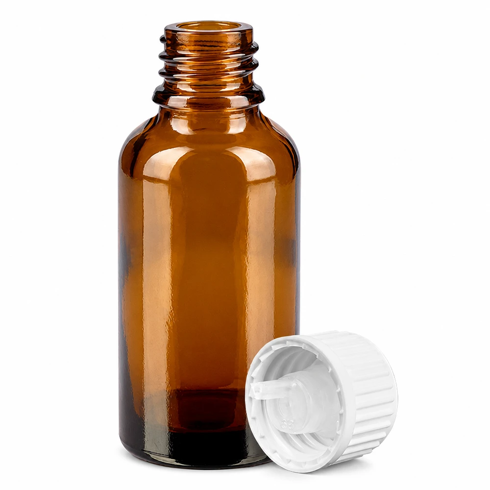 Flacone contagocce da 30 ml 0,9 mm bianco STD BrownLine UT18/30 Flacone per medicinali da 30 ml in vetro ambrato con contagocce fine da 0,9 mm per un'applicazione precisa