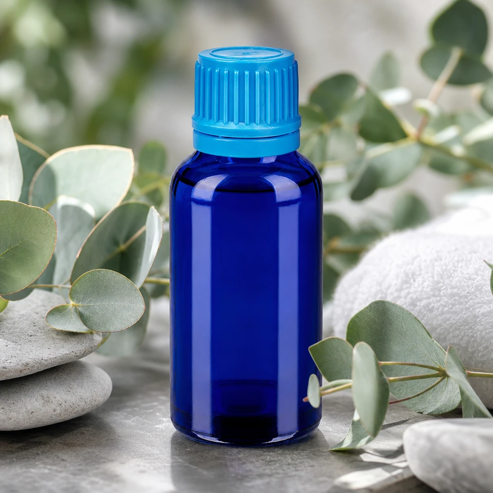 30ml Flasche 11mm Schraubverschluss blau Originalitätsverschluss BlueLine UT18/30 Robuste 30ml Flasche mit 11mm Öffnung und blauem OV-Verschluss für Laborbedarf