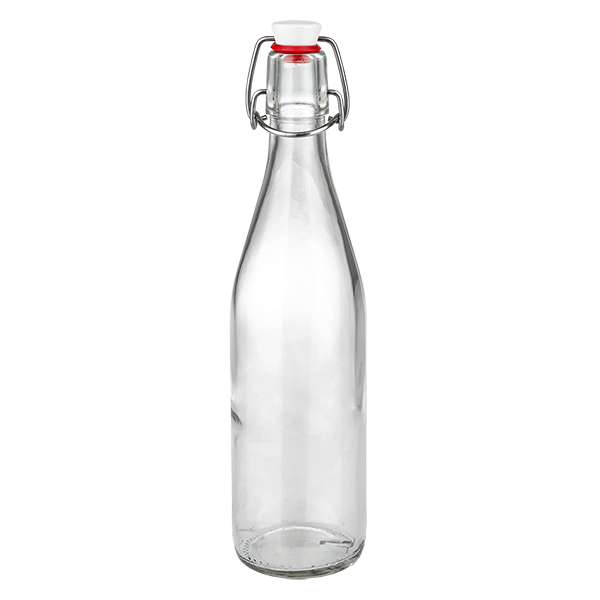 Bottiglia in vetro da 500 ml con tappo girevole in porcellana, bottiglia trasparente con anello di tenuta rosso per bevande