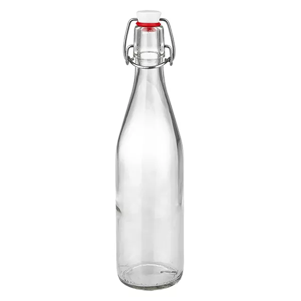 500ml Glasflasche und Bügelverschluss Porzellan UNiTWIST 500ml Glasflasche mit Bügelverschluss aus Porzellan, transparente Flasche mit rotem Dichtungsring für Getränke