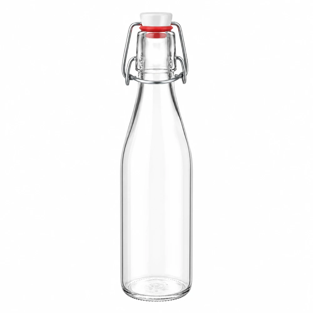 Bottiglia di vetro da 250 ml + tappo girevole in PVC UNiTWIST Bottiglia in vetro da 250 ml con tappo oscillante e tappo bianco, vetro trasparente, PVC Sistema UNiTWIST per bevande