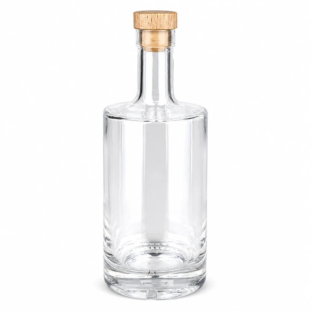 Bottiglia in vetro da 500 ml Nora con manico in legno e tappo in sughero UNiTWIST - vuoto in vetro trasparente con tappo in legno e tappo in sughero