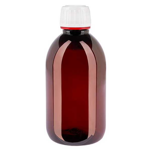 Bottiglia PET 250ml con tappo bianco/rosso OV Bottiglia PET 250ml con tappo bianco/rosso OV