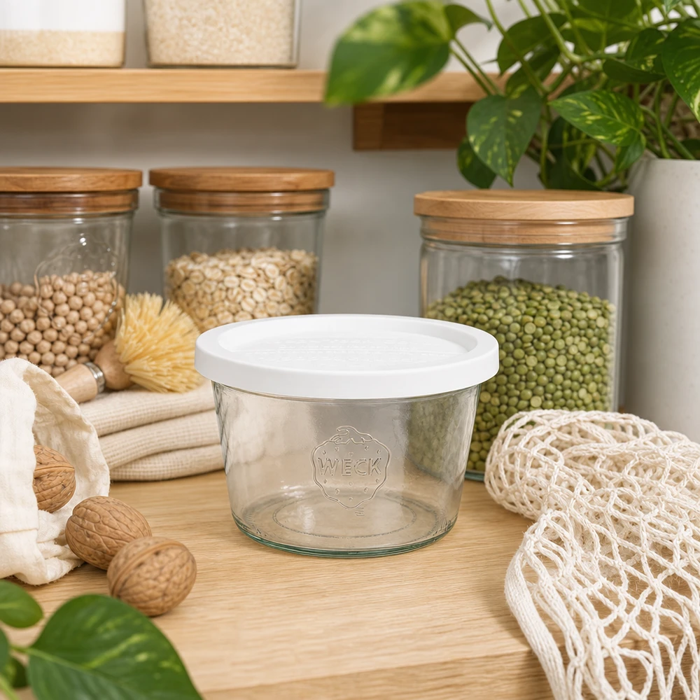 Bocal en verre de 370 ml avec couvercle hermétique WECK RR100 WECK Sturzglas 370ml RR100 in nachhaltiger Zero-Waste Küche mit Vorratsgläsern Hülsenfrüchten und Öko-Zubehör
