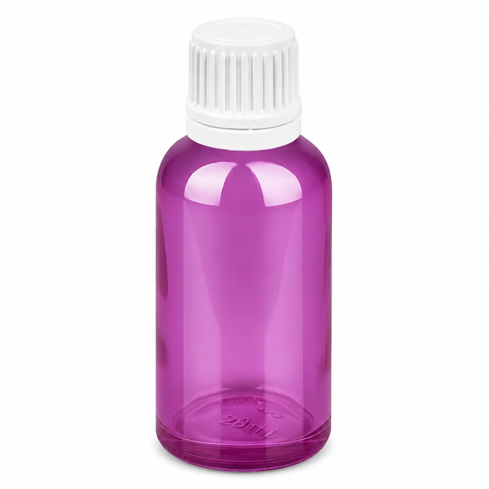 Flacon compte-gouttes 30ml 0.7mm blanc Originalité Bouchon à vis PurpleLine UT18/30 Flacon compte-gouttes violet de 30 ml avec bouchon blanc pour médicaments et cosmétiques