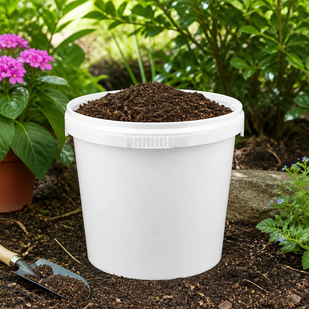 Eimer 1L aus weißem Kunststoff Polypropylen mit Deckel PP Eimer 1 Liter weiß mit Deckel als Behälter für Gartenerde und Kompost