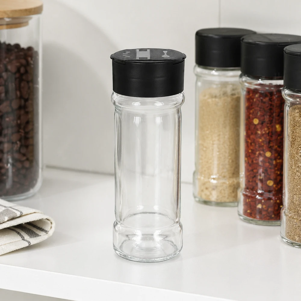 Pot à sel/épices 100 ml avec double saupoudreuse, noir Hochwertiges Salzglas 100ml mit praktischem Doppelstreuer-Deckel für Küche und Vorrat
