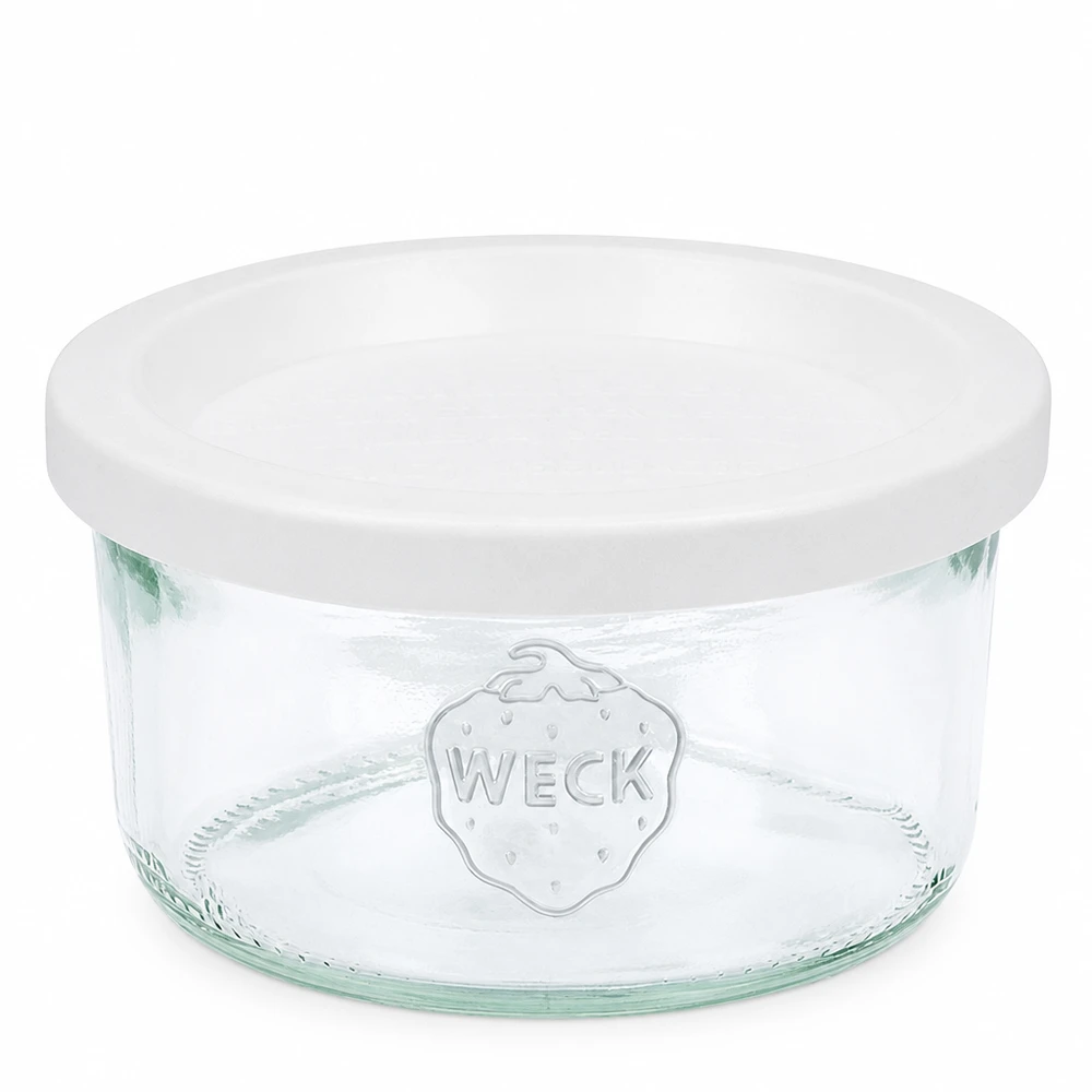 Bicchieri da 165 ml con coperchio salvafreschezza WECK RR80 WECK Vaso da 165 ml con coperchio bianco RR80 Vaso in vetro trasparente per conserve