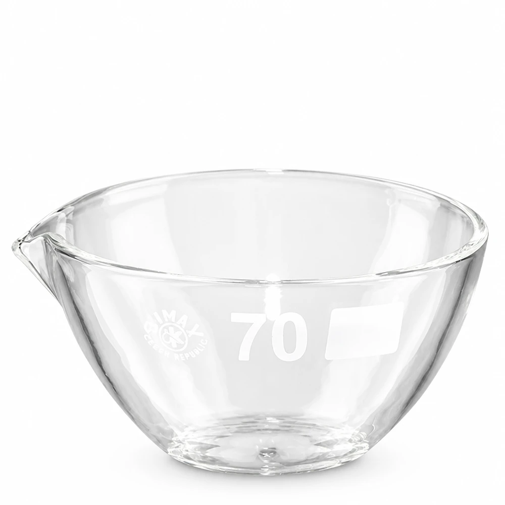 Capsule d’évaporation 60 ml en verre borosilicate, avec bec verseur Coupelle d'évaporation en verre de laboratoire transparent de 70 mm de diamètre en borosilicate de haute qualité