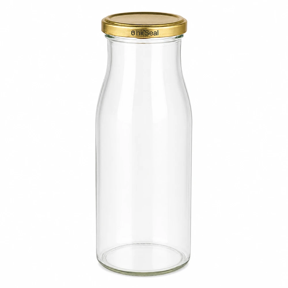 UNiTWIST Glasflasche 150ml mit goldenem TO43 BioSeal Deckel transparentes Glas Schraubverschluss