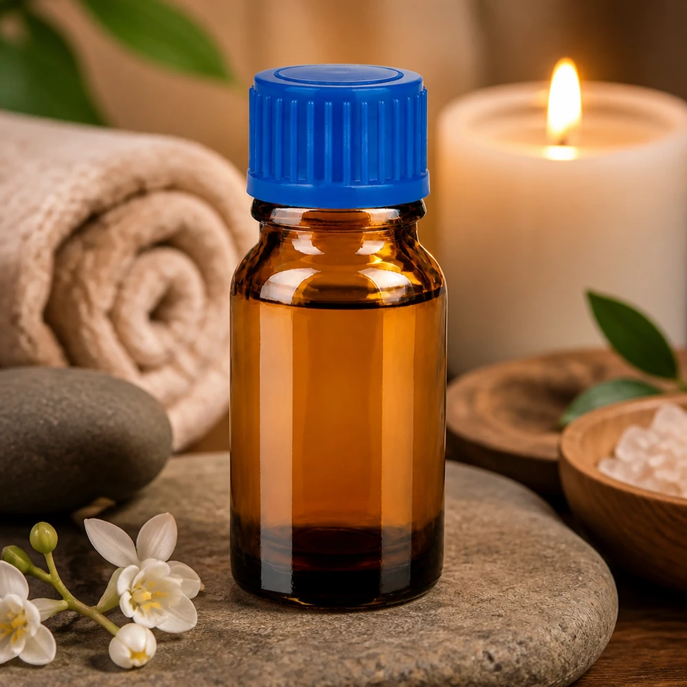 Flacone di precisione in vetro da 10 ml con tappo a vite blu per il dosaggio di concentrati ed essenze