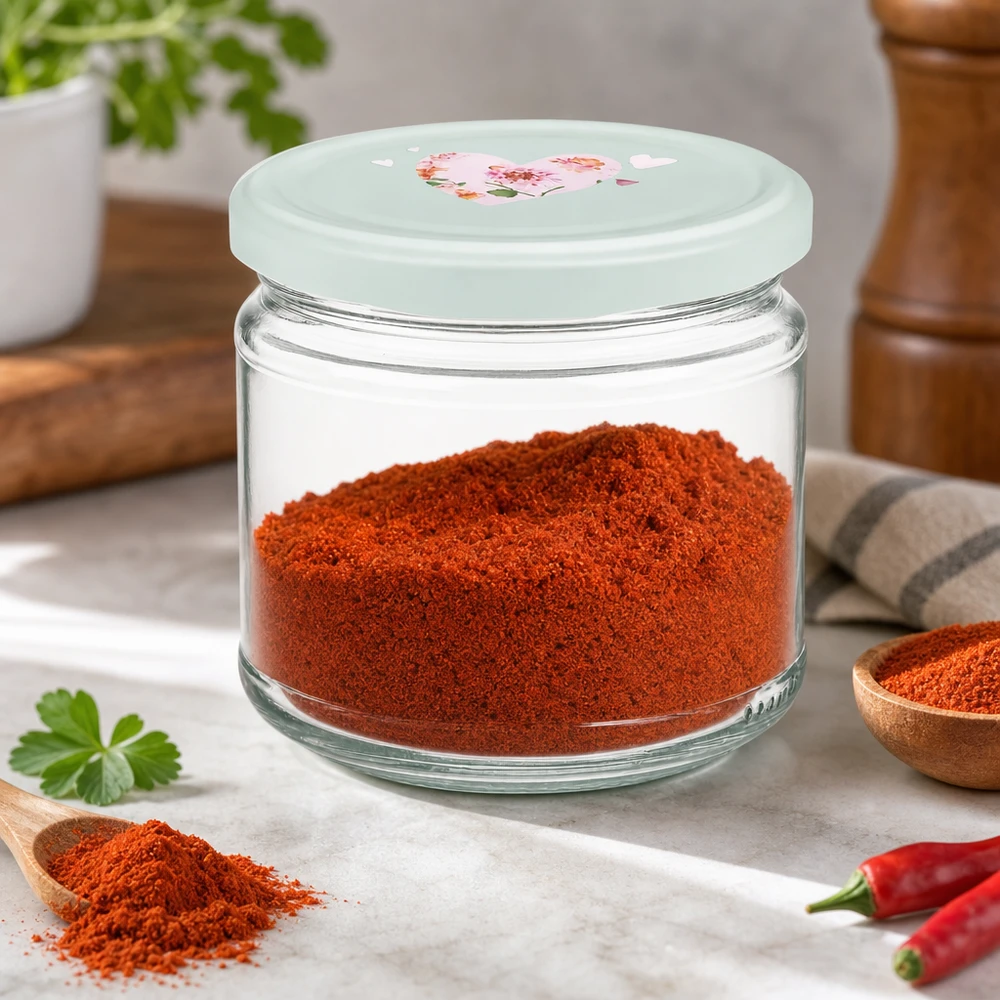 Barattolo rotondo da 330 ml pieno di paprika rossa Coperchio BasicSeal motivo cuore menta barattolo per spezie barattolo di stoccaggio cucina