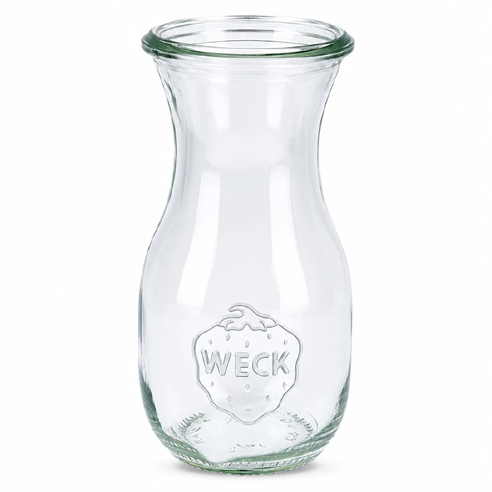 290ml WECK Saftflasche RR60 aus klarem Glas mit eingeprägtem Logo und breiter Öffnung für Säfte und Getränke