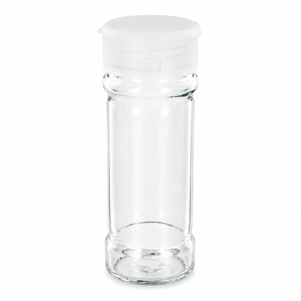 Pot à sel/épices 100 ml avec saupoudreuse, blanc Transparentes Gewürzglas 100ml mit weißem Kunststoffaufsatz zum Streuen