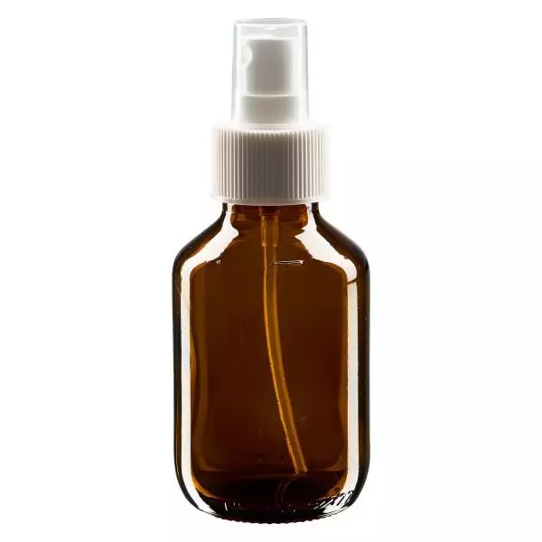 Flacon médical norme européenne de 100 ml avec spray blanc GCMI 28/410 et couvercle transparent, standard