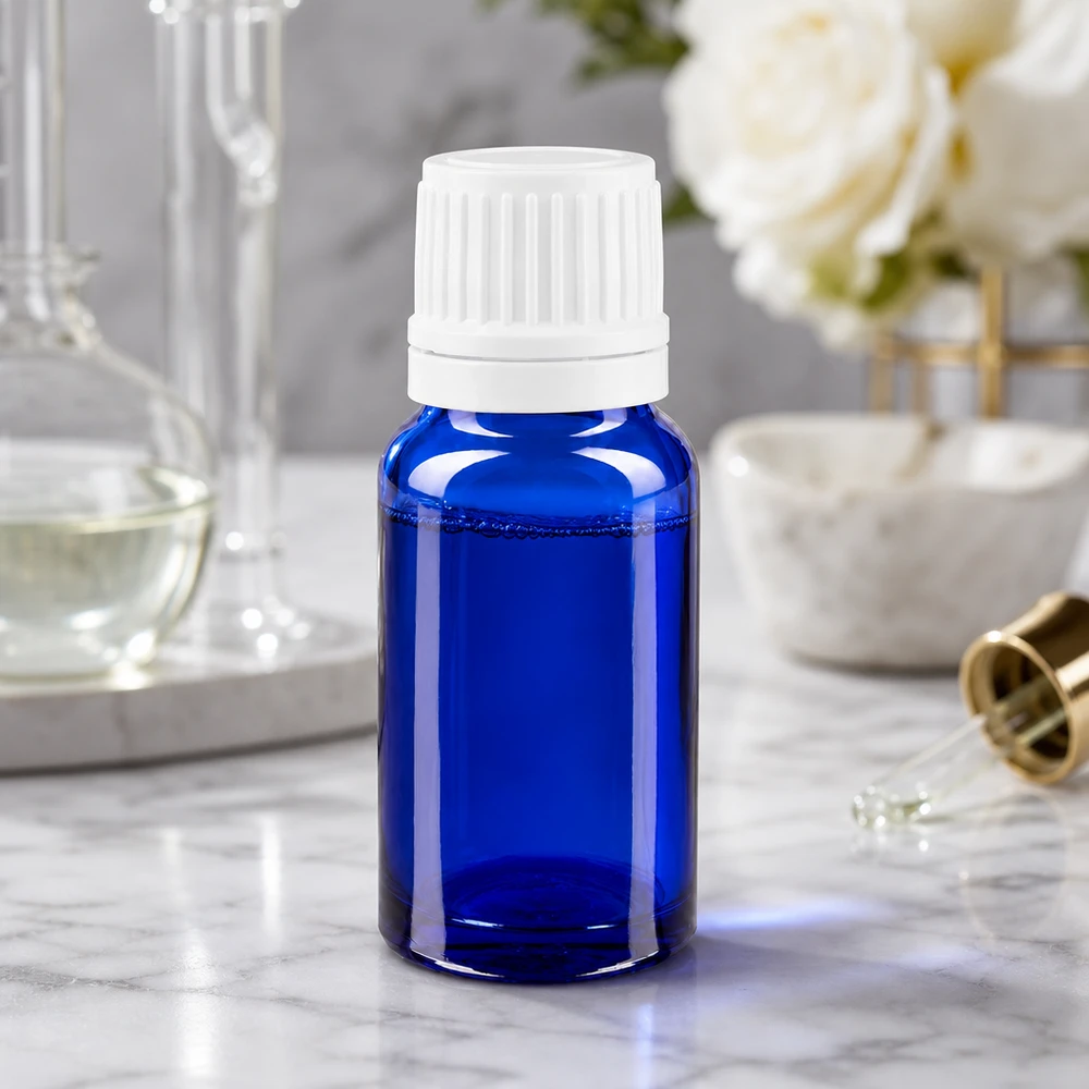 Apothekenflasche blau 10ml Tropfverschluss 1.2mm weiß Originalitätsverschluss Kleine Serumflasche aus kobaltblauem Apothekerglas mit geripptem Sicherheitsverschluss