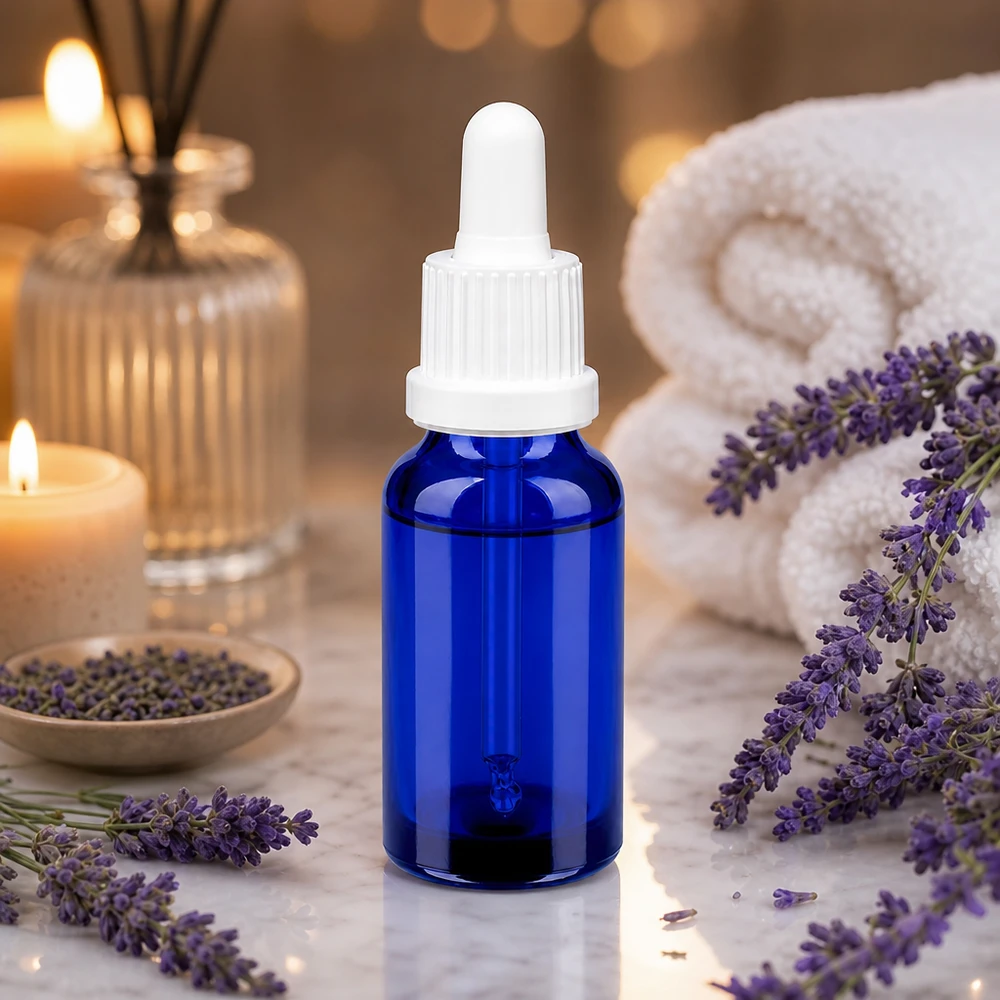 20ml Pipettenflasche weiß Originalitätsverschluss BlueLine UT18/20 Stilvolle 20ml Glasflasche mit Pipettenaufsatz in Blau perfekt für selbstgemachte Hautpflege