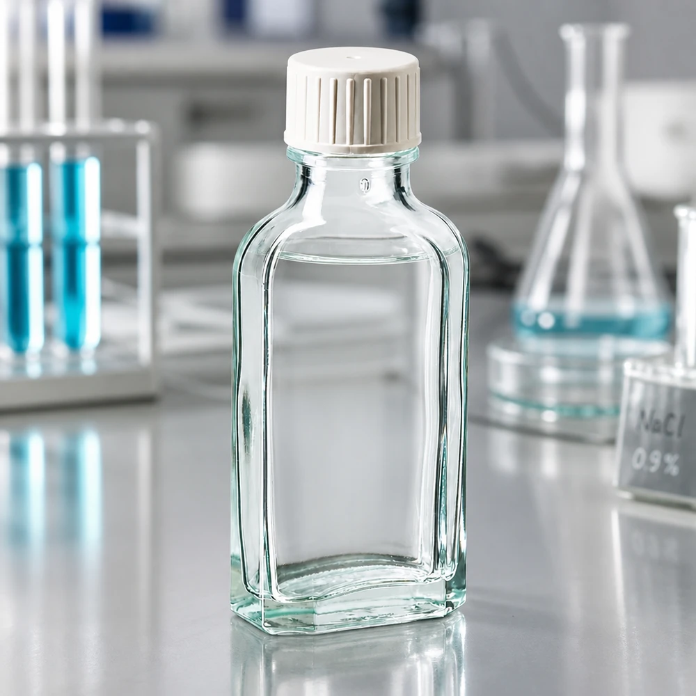 50 ml Meplat klar Schraubverschluss mit Giessring 50 ml Apothekerflasche aus Klarglas mit weißem Schraubdeckel und Ausgießhilfe