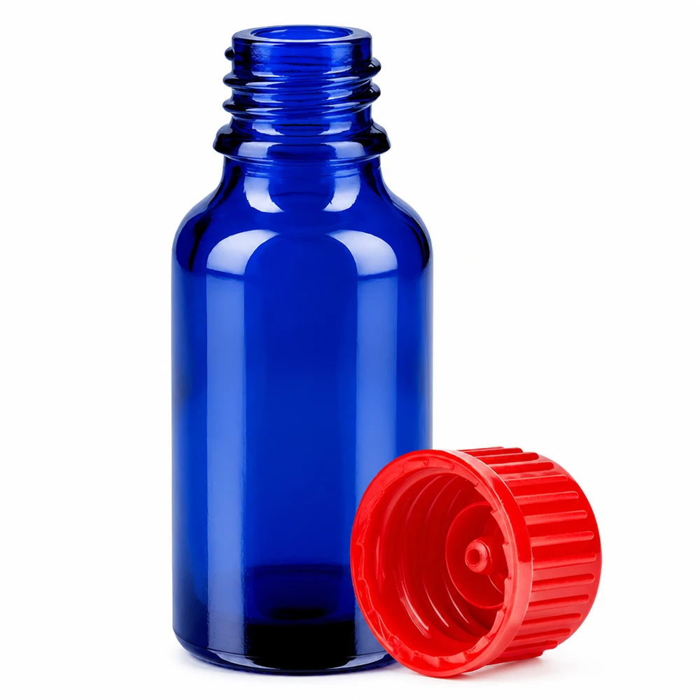 Bottiglia professionale da laboratorio 20ml in blu cobalto con filettatura rossa standard da 11 mm