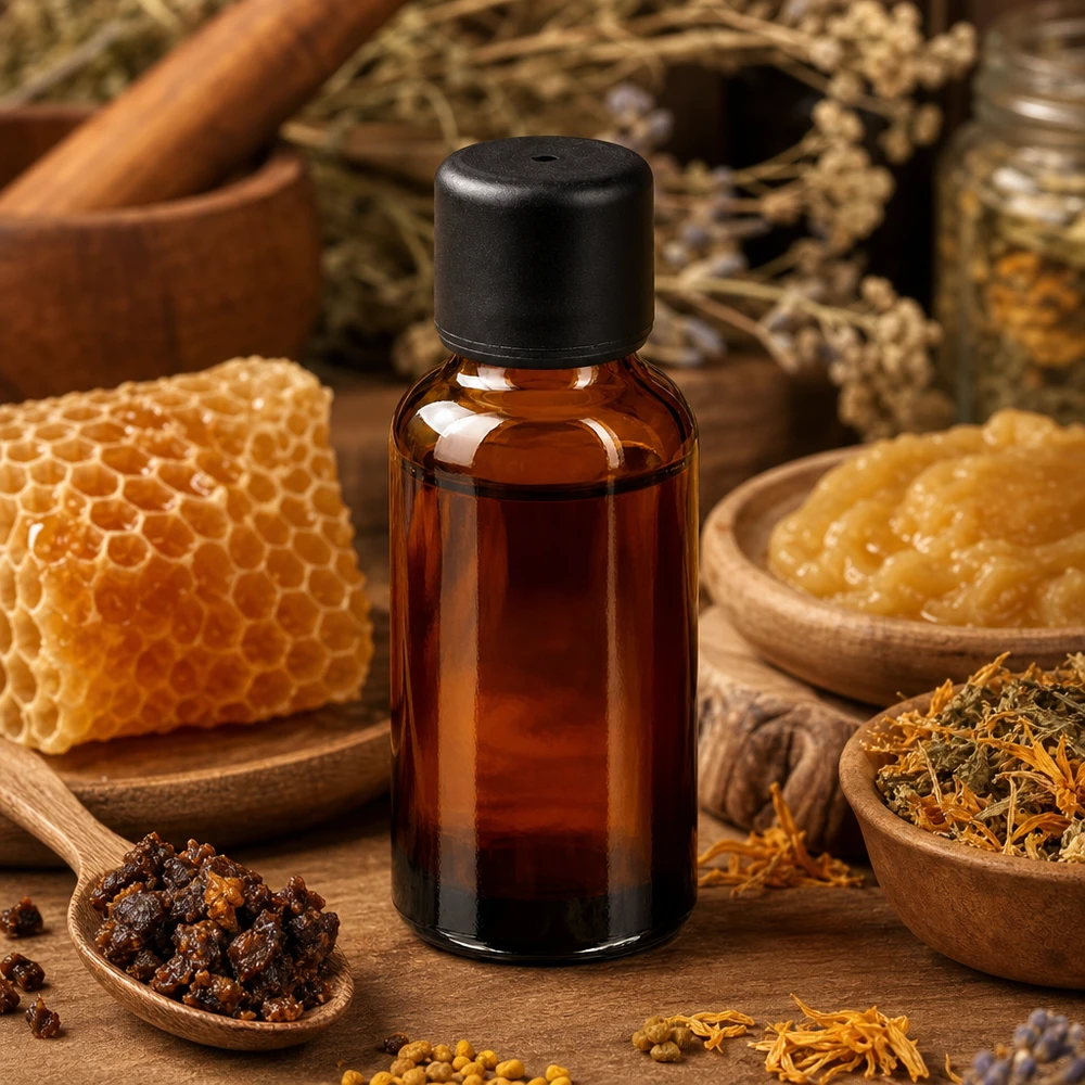 Pratica bottiglia da farmacia da 30 ml in vetro colorato con coperchio nero per rimedi naturali