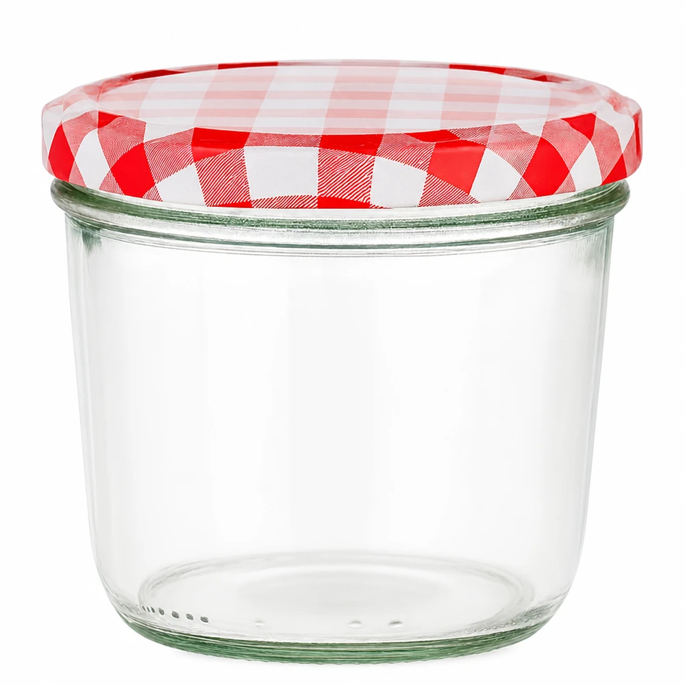 230ml Sturzglas + BasicSeal Deckel rot/weiß UNiTWIST 230ml Sturzglas mit rot-weiß kariertem BasicSeal Deckel für Marmelade und Einmachen