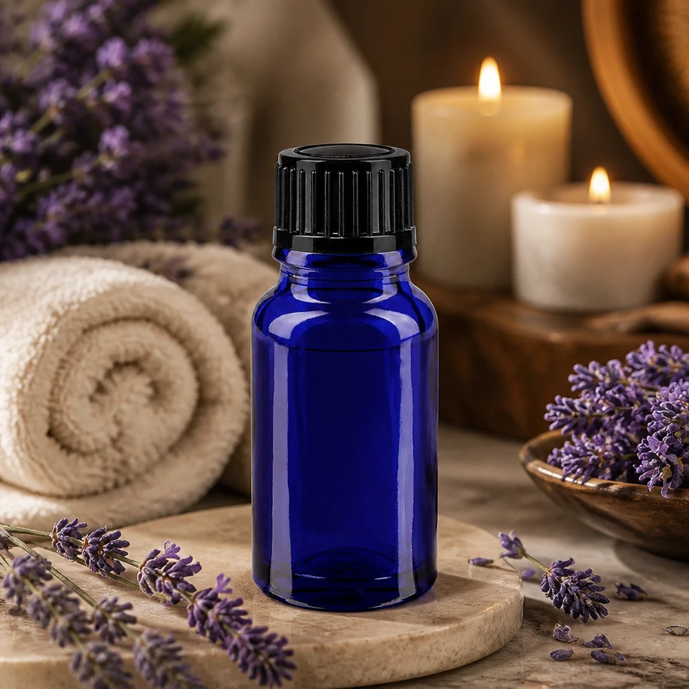 Apothekenflasche blau 10ml Tropfverschluss 1mm schwarz Standard Blaue Aromatherapie Glasflasche 10ml mit Dosiertropfer für Naturkosmetik
