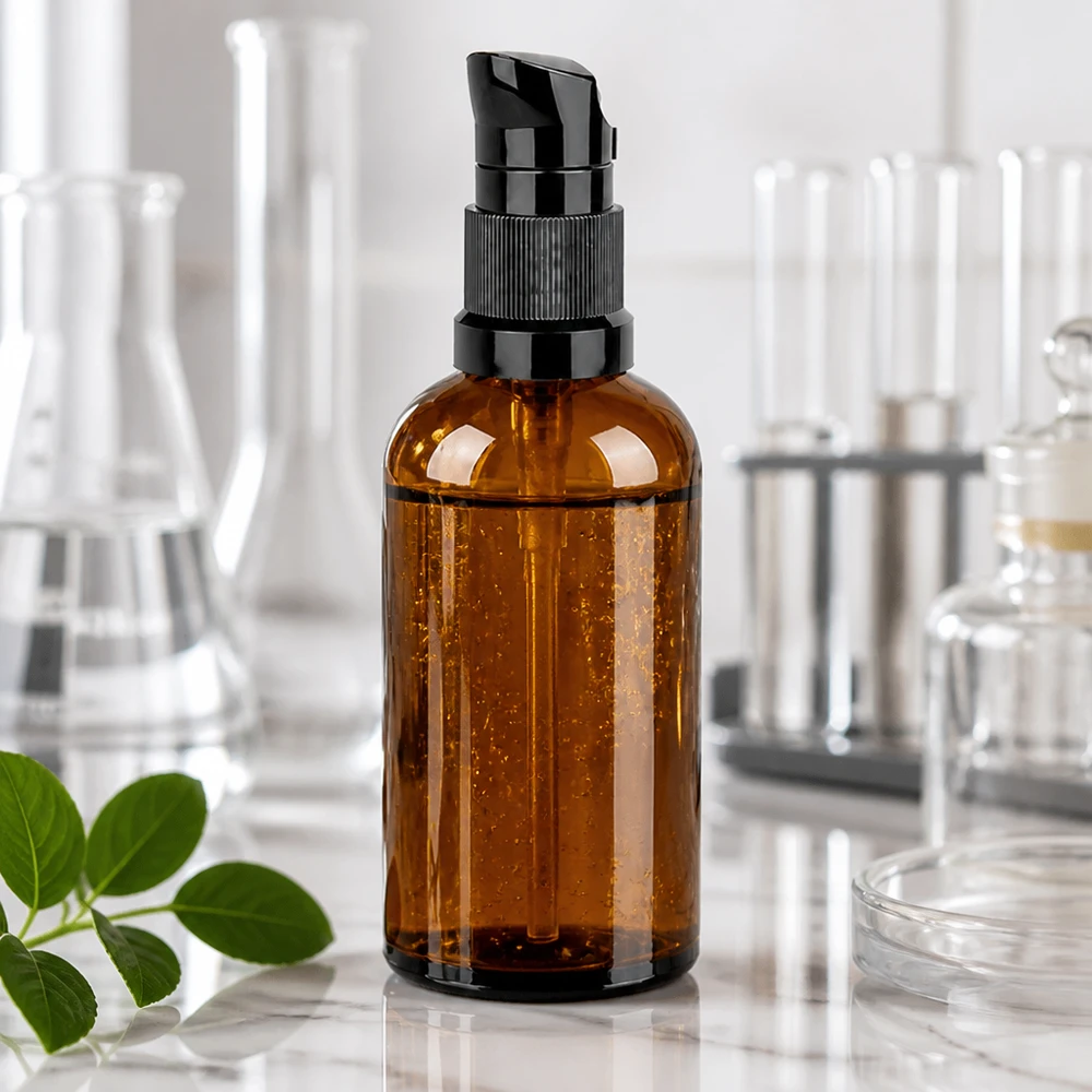 Flacone a pompa compatto da 100 ml, ideale per l'uso in viaggio e in mobilità di prodotti per la cura di alta qualità