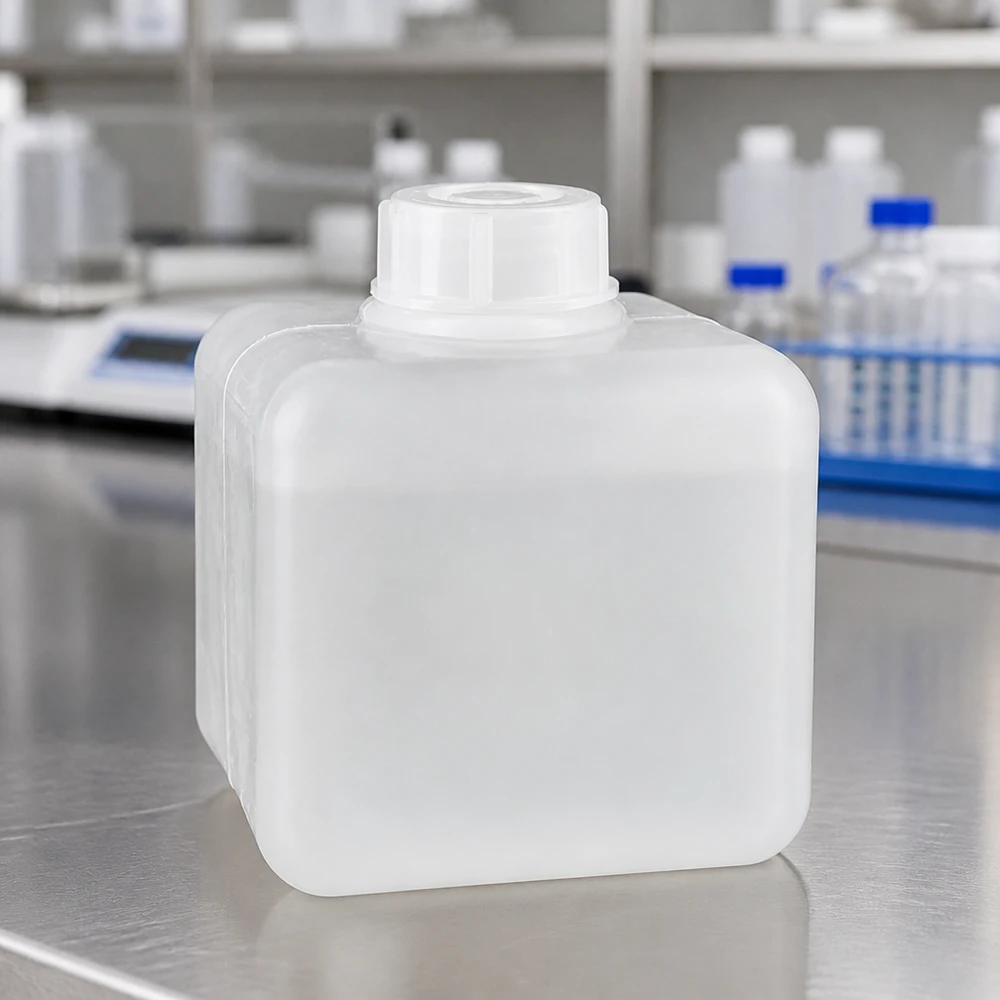 Flacon à produits chimiques 500 ml à col étroit, PEHD couleur naturelle, avec bouchon GL 32 Flacon de laboratoire carré à col large, 500 ml, en PE-HD de couleur naturelle, en plastique résistant aux produits chimiques