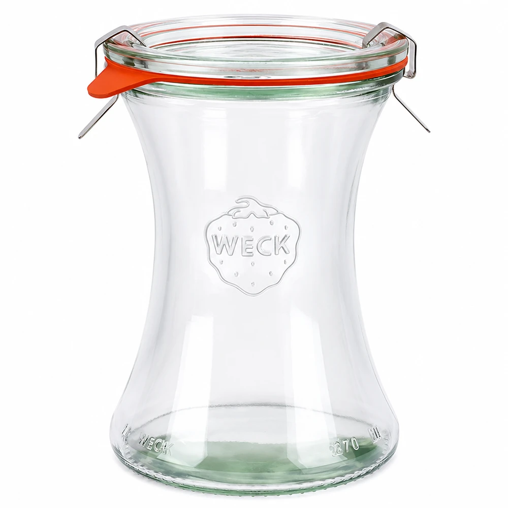 Barattolo da 370 ml della linea WECK RR80 Vaso per salumeria WECK 370ml RR80 con coperchio in vetro anello in gomma e fascette set completo per la conservazione