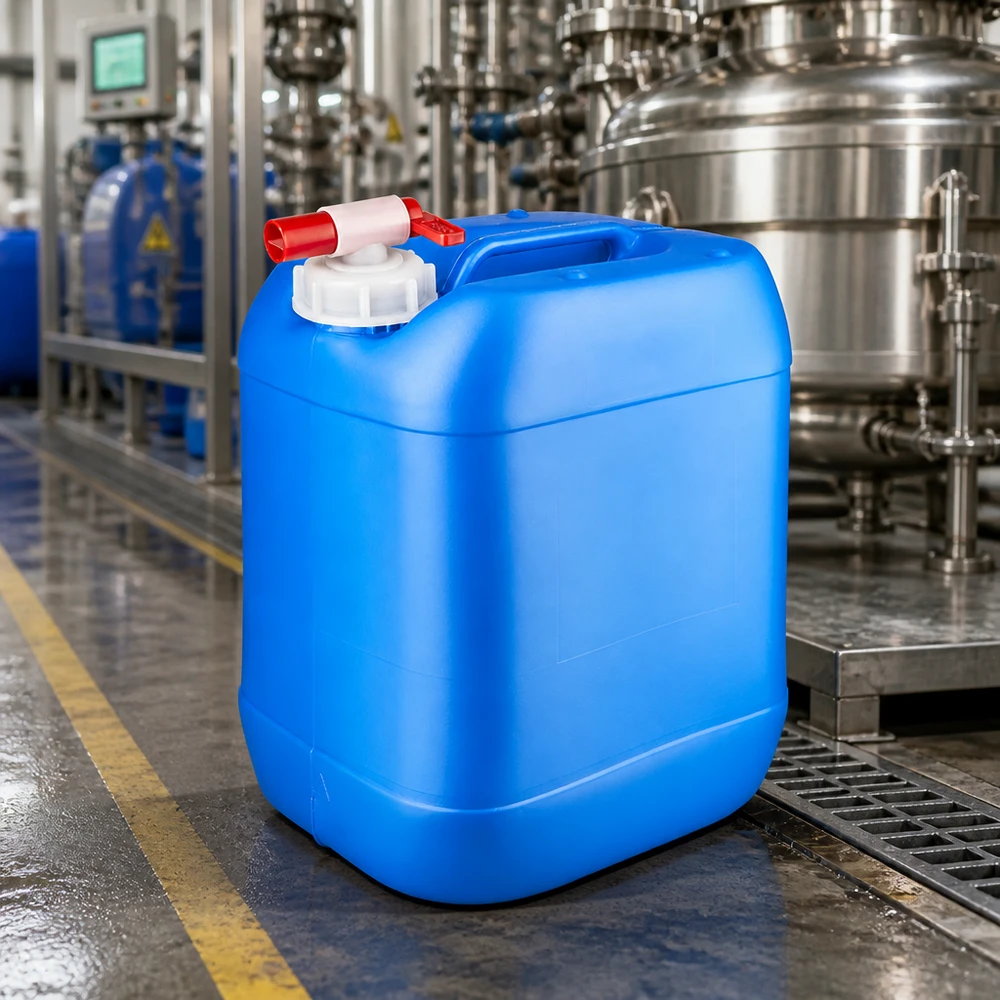 Kanister 20 Liter blau mit Auslaufhahn Rechteckiger 20-Liter-Kanister blau mit Schraubverschluss und Zapfhahn für sichere Entnahme