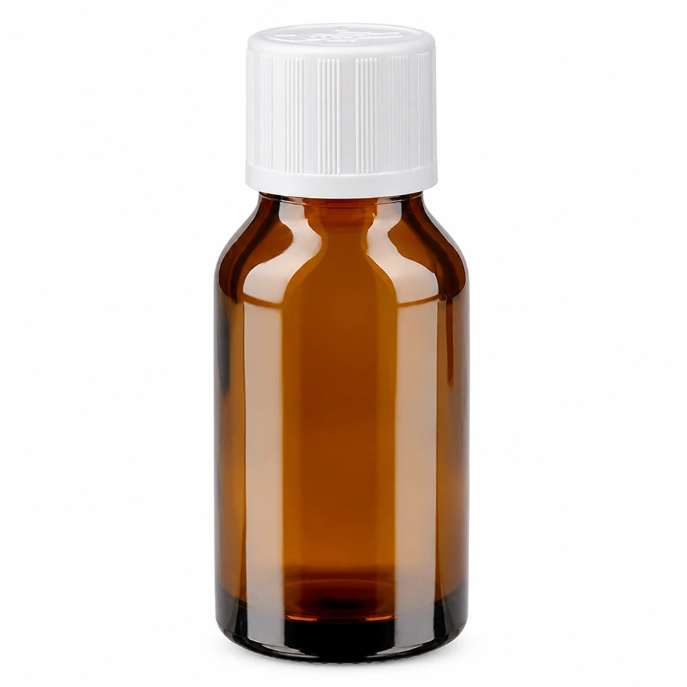Apothekenflasche braun 15ml Schraubverschluss weiß mit Kindersicherung KiSi