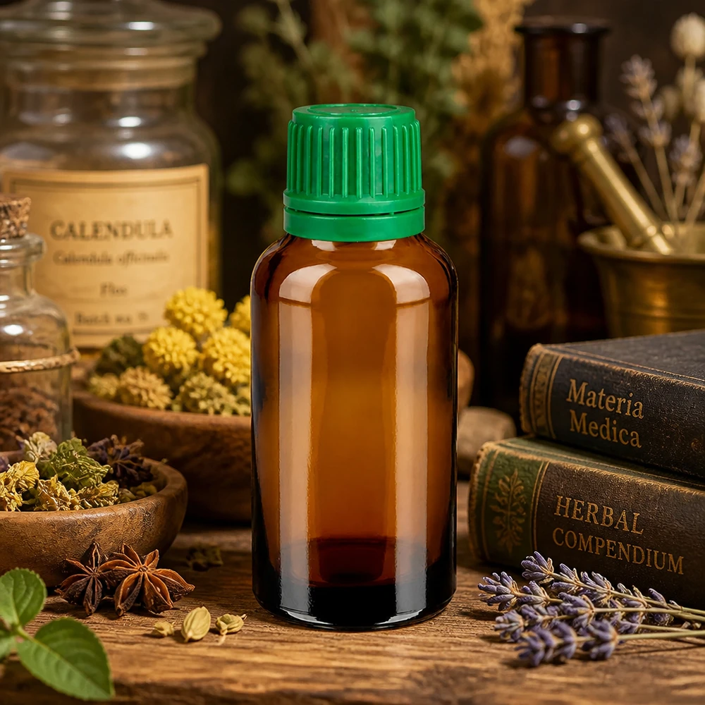 30ml Flasche 11mm Schraubverschluss grün Originalitätsverschluss BrownLine UT18/30 Robuste 30ml Apothekenflasche aus getöntem Glas mit praktischem grünem Schraubdeckel